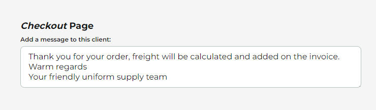 Uniform Management System Company Checkout Page