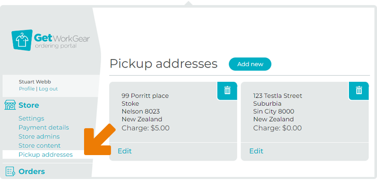 Pickup Addresses