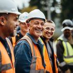 Men Builders In Reflective Vests And Helmets