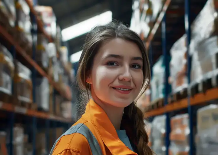 Uniformed Employee Standing In Warehouse