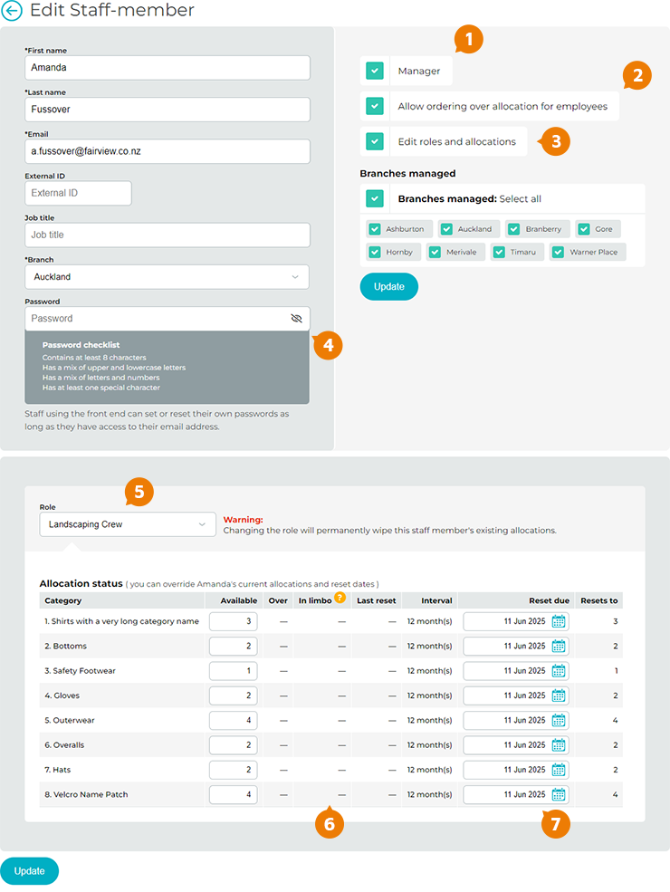 Edit Staff Member Page