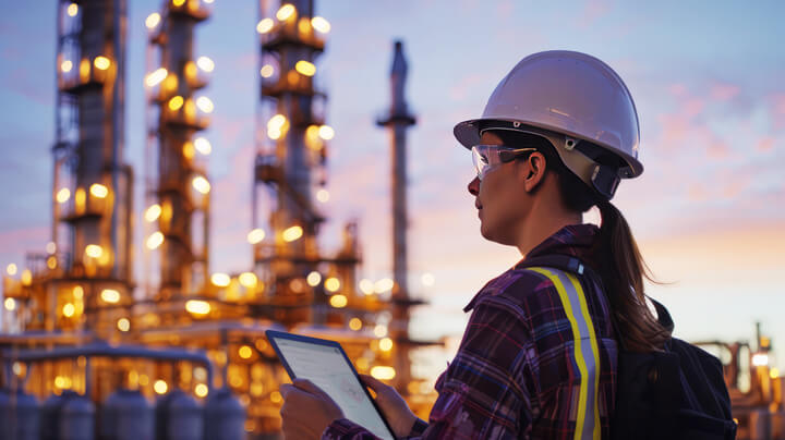 Female Engineer At Refinery Using A Tablet